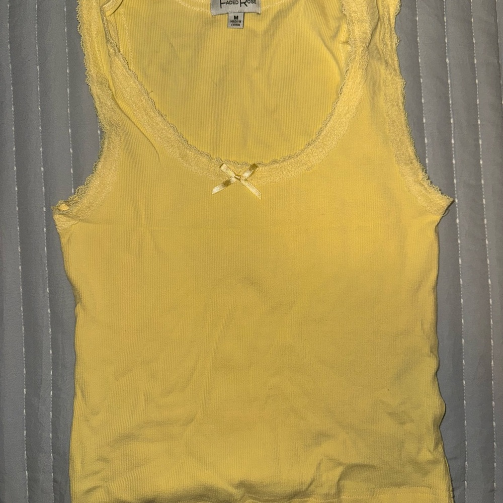 Yellow Lace-Trimmed Tank Top